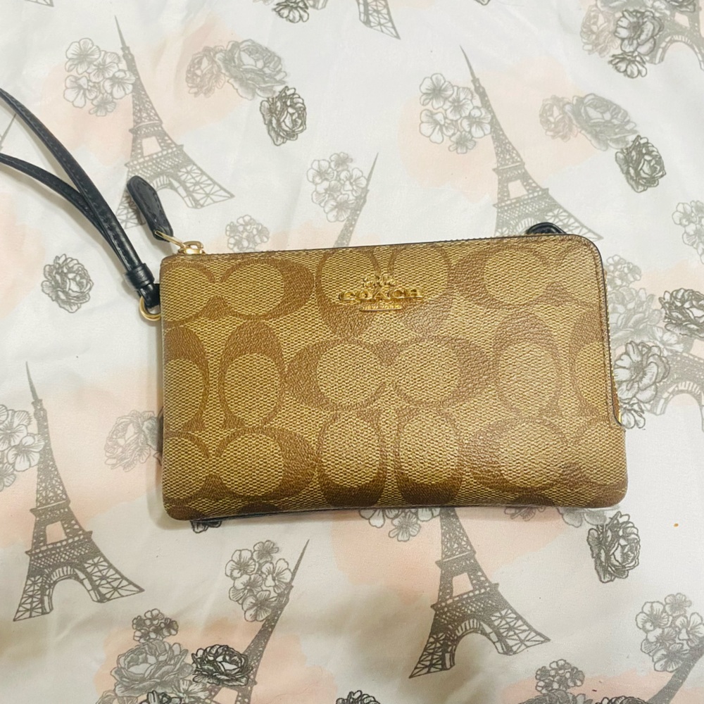Coach Double Corner Zip Wristlet In Signature Canvas